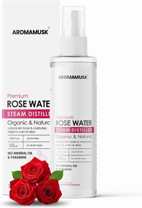 100% Organic & Natural Premium Rose Water/Skin Toner (Gulab Jal) for Face & Skin, 100ml (Steam Distilled, No Alcohol, Chemical & Paraben Free) (Buy 2 Quantity Get 1 Quantity Free)