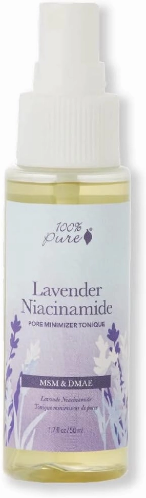 100% PURE Lavender Niacinamide Pore Minimizer Tonique Facial Purify & Tone Skincare with Witch Hazel Balancing Face Mist Helps Calm Firm & Minimize The Look of Pores & Wrinkles, Vegan - 1.7 fl oz