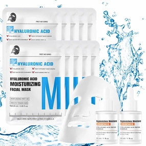 10 Pack Hydrating Sheet Mask & 2 Bottle Hydrating Serum, Facial Mask and Moisturizing Serum, Soothing Moisturizing, Elasticity Improvement, Face Masks Skincare for All Skin Types