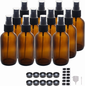 12 Pack 4 oz Amber Glass Spray Bottles 4oz Fine Mist Spray Bottle For Essential Oils, Perfumes, Alcohol, Watering Flowers, Cosmetic Spray Bottle, Refillable Liquid Containers