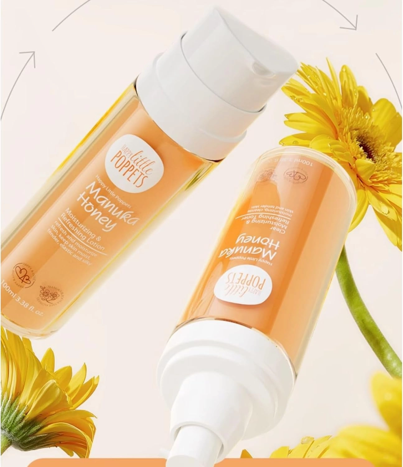 1PC Happy Little Poppets Toner & Lotion Set, Manuka Honey Moisturizing & Refreshing Lotion Calming Soothing Redness Relieving Hydrating Skin