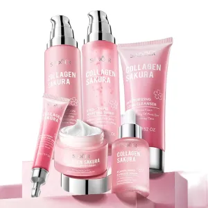 2 Pack For SADOER Collagen Cherry Blossom Skin care Gift Set,6 Piece Facial Skincare Set,Moisturizing Hydrating Skin Care Kit,Skin Care Sets Kits,Cleanser Toners Lotion Facial Cream Eye Cream Serum