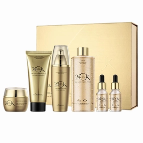 24K Gold Skin Care Set 6-Piece Collection 24K Skincare Set with Facial Cleanser, Face Serum 2pcs, Eye Cream, Essence Milk, Toner, Anti-Aging Skin Care Kit For Women