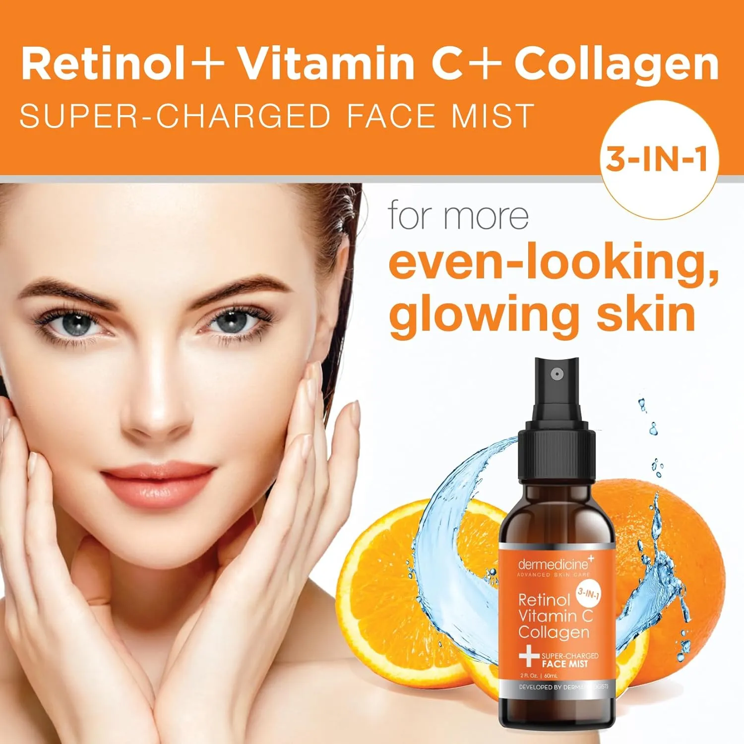 3 in 1 Super-Charged Anti-Aging Face Mist w/Retinol, Vitamin C   Collagen | Hydrates, Refreshes & Brightens for a More Glowing Complexion | 2 fl oz, 60 ml