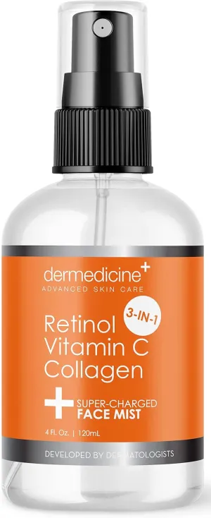 3 in 1 Super-Charged Anti-Aging Face Mist w/Retinol, Vitamin C   Collagen | Hydrates, Refreshes & Brightens for a More Glowing Complexion | 4 fl oz, 120 ml
