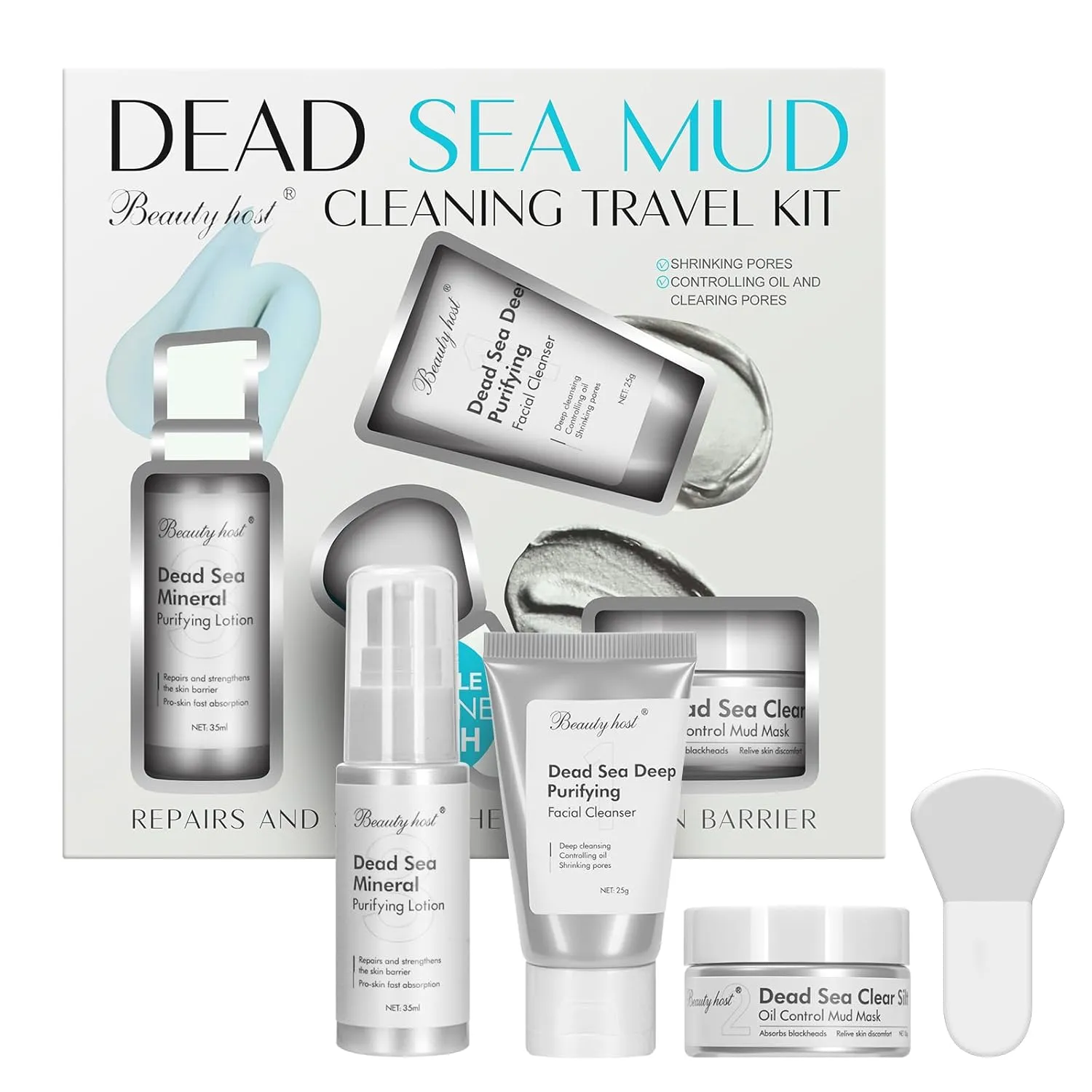 3-Piece Dead Sea Mud Cleaning Travel Kit Skin Care Set – Deep Purifying Facial Cleanser, Clear Silt Oil Control Mud Mask, Mineral Purifying Lotion