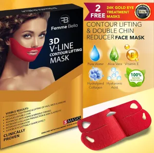 3D V Line Contour Lifting Mask with Hyaluronic Acid and Aloe Vera, Neck and Face Lift Tape for Tightening and Firming Skin, Double Chin Reducer V Shaped Facial Mask   2 Free Pair Eye Mask