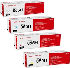 4 Pack 055H BK/C/M/Y Toner Cartridge: Compatible CRG-055H Replacement for Canon i-SENSYS LBP660 MF740 Series ImageClass LBP660C LBP664Cdw LBP664Cx MF741Cdw MF742Cdw MF740 MF746Cdw Series Printer