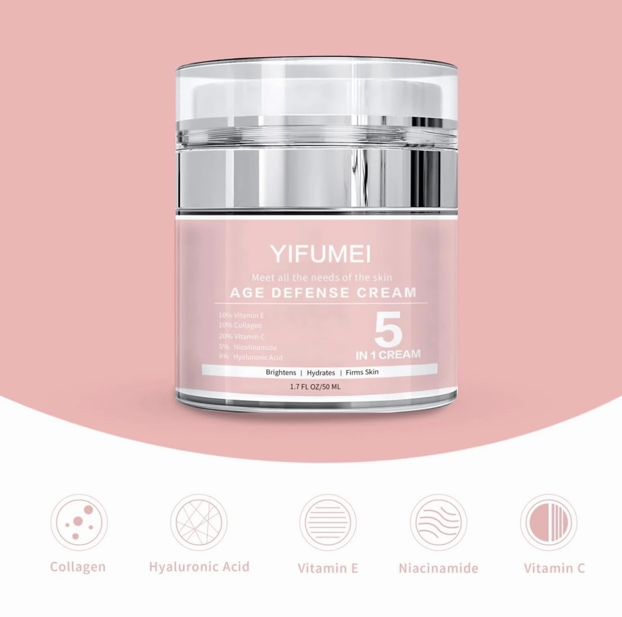 5 in 1 Age Defense Cream Collagen, Vitamin E, C and Nicotinamide Vitamin B Anti Aging Facial Cream - Restoring, Smoothing & Hydrating - Reduces Fine Lines, Wrinkles, Dehydrated Skin & More.