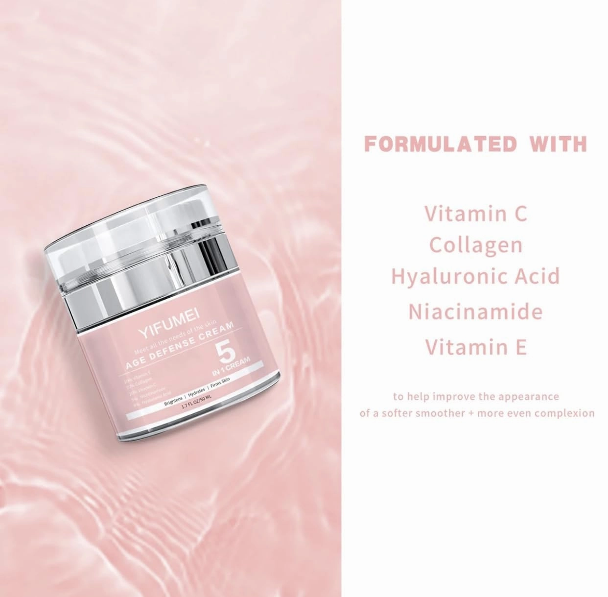 5 in 1 Age Defense Cream Collagen, Vitamin E, C and Nicotinamide Vitamin B Anti Aging Facial Cream - Restoring, Smoothing & Hydrating - Reduces Fine Lines, Wrinkles, Dehydrated Skin & More.