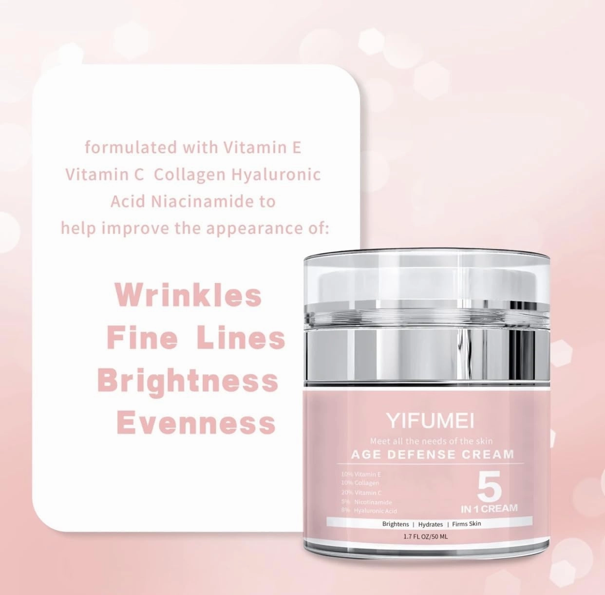 5 in 1 Age Defense Cream Collagen, Vitamin E, C and Nicotinamide Vitamin B Anti Aging Facial Cream - Restoring, Smoothing & Hydrating - Reduces Fine Lines, Wrinkles, Dehydrated Skin & More.