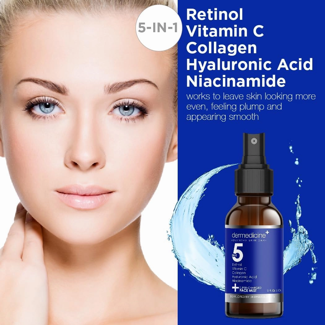 5 in 1 Super Charged Anti-Aging Face Mist w/Retinol, Vitamin C, Collagen, Hyaluronic Acid & Niacinamide | Hydrates, Refreshes & Brightens for a More Glowing Complexion | 2 fl oz, 60 ml