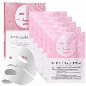 5 Pack Bio Collagen Face Masks Overnight Collagen Mask Deep Collagen Anti-Wrinkle Mask Hydrating Hydrogel Collagen Masks Skin Care, Firming, Moisturizing, Pore Minimizing, Elasticity Skin