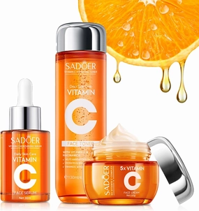 5x Vitamin C Skincare Set,Revitalizing Toner, Nourishing Essence, Face Moisturizer, Deep Cleansing & Hydration Balance, Refines Pores & Enhances Luminosity, Unique Gift for Women