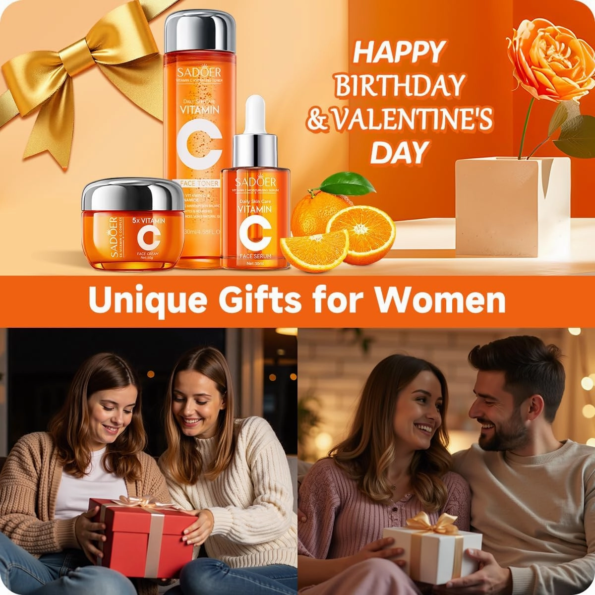 5x Vitamin C Skincare Set,Revitalizing Toner, Nourishing Essence, Face Moisturizer, Deep Cleansing & Hydration Balance, Refines Pores & Enhances Luminosity, Unique Gift for Women