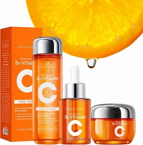 5X Vitamin C Toner, Korean 5X Vitamin C Face, Face Toner 5 En 1 Vitamina C, Anti-Wrinkle, Anti-Aging Facial Serum Set (Toner&Essence&Cream)