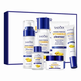 6-Piece Evening Primrose & Vitamin E Skincare Set | Hydrating Anti-Aging Routine for Dry/Sensitive Skin | Cleanser, Toner, Lotion, Serum, Cream, Eye Cream