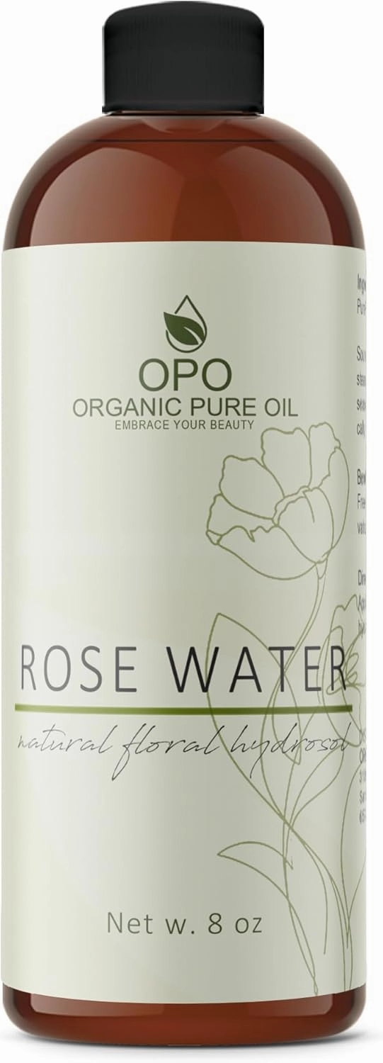 8oz Rose Hydrosol Water - 100% Pure Rose Hydrosol Cleanser - Hydrating Facial Toner Rose Water for Skin Face and Hair, Linen for Sheets, Room Freshener, Body Fragrance by Organic Pure Oil