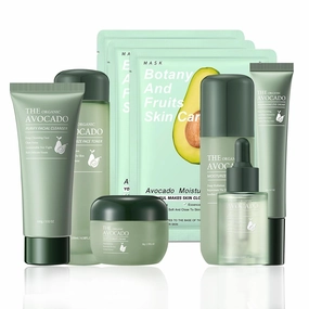 9 Pcs Avocado Skincare Set with Moisturizing Facial Cleanser,Toner,Face Serum, Face Cream, Eye Cream, Facial Lotion and 3 Hydrating Sheet Masks Skin Care Set