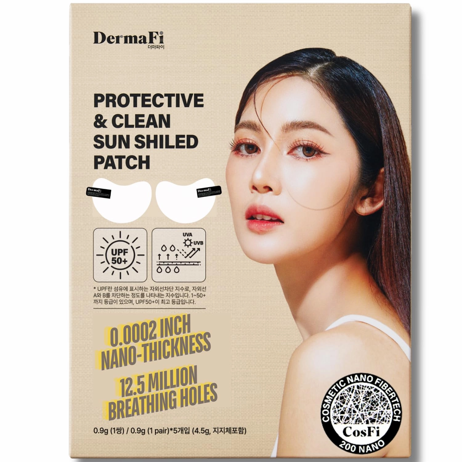 [DermaFi] Protective & Clean Sun UV Shield Patch Breathable and Transparent Patch (0.0002 inches nano-thickness) 1pair* 5pack, Korean Beauty (Adult)