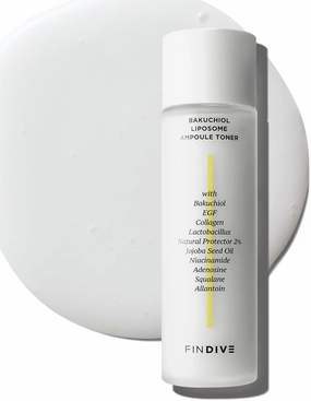 [FINDIVE Official] Bakuchiol Liposome Ampoule Toner, Bakuchiol, Plant-Based Retinal Alternative, Liposomal Squalane 1%, Allantoin, Anti Wrinkle Toner, 5.07 Fl Oz, White
