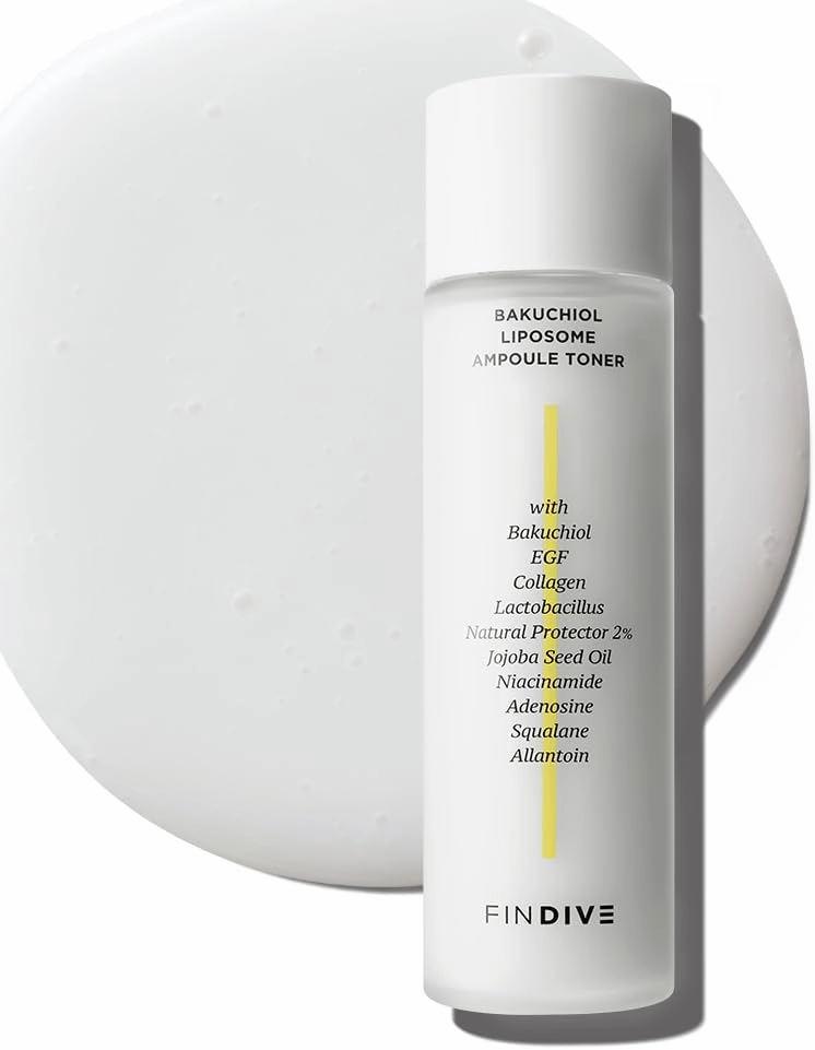 [FINDIVE Official] Bakuchiol Liposome Ampoule Toner, Bakuchiol, Plant-Based Retinal Alternative, Liposomal Squalane 1%, Allantoin, Anti Wrinkle Toner, 5.07 Fl Oz, White