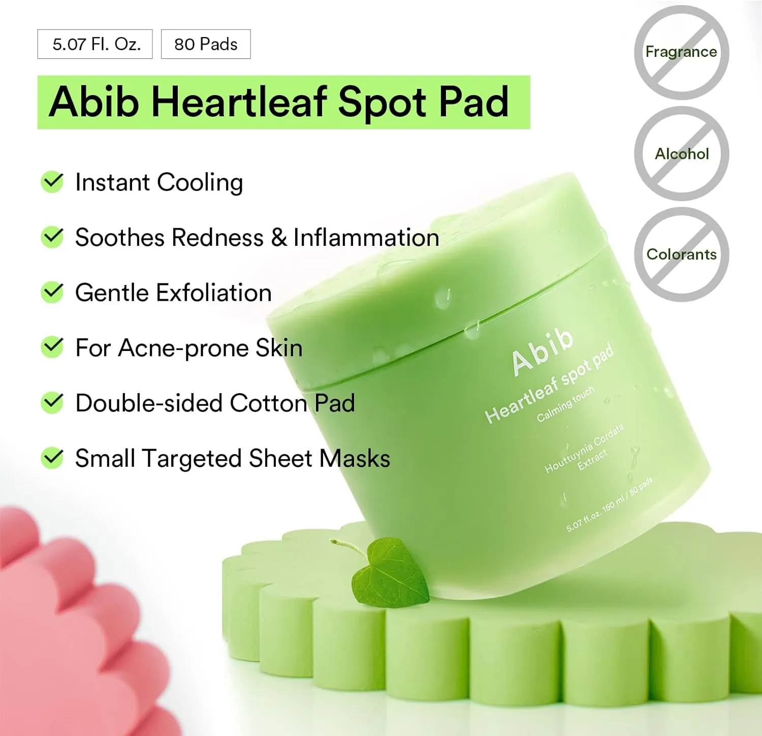 Abib Heartleaf Spot Pad Calming Touch 80pads 5.07 fl.oz. | Korean Acne Soothing Toner Pads for Face, Cleansing, Disposable, Exfoliant, Skin Care