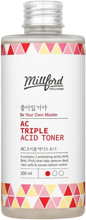AC Triple Acid Toner 6.76 Oz, 200ml, AHA/BHA/PHA Exfoliating Daily Face Toner, Salicylic Acid, Oily Skin, Pore Cleaning, Acne and Sebum Care, Korean Skincare