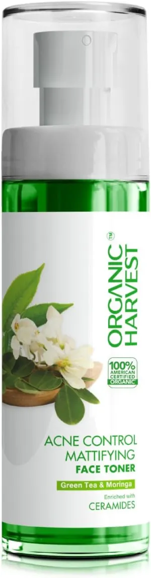 Acne Control Mattifying Face Tone: Green Tea & Moringa, for Oily & Combination Skin, Fights Pimples & Acne, 100% American Certified Organic, Paraben & Sulphate Free – 100ml