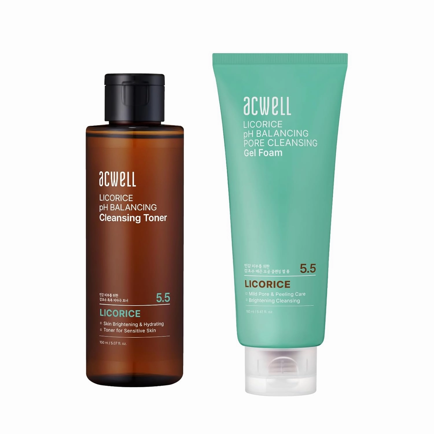 ACWELL Licorice pH Balancing Toner   Licorice pH Balancing Pore Cleansing Gel Foam Bundle