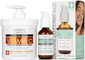 Advanced Clinicals Vitamin C Brightening Cream   5% Niacinamide Dark Spot Remover Face Serum Set