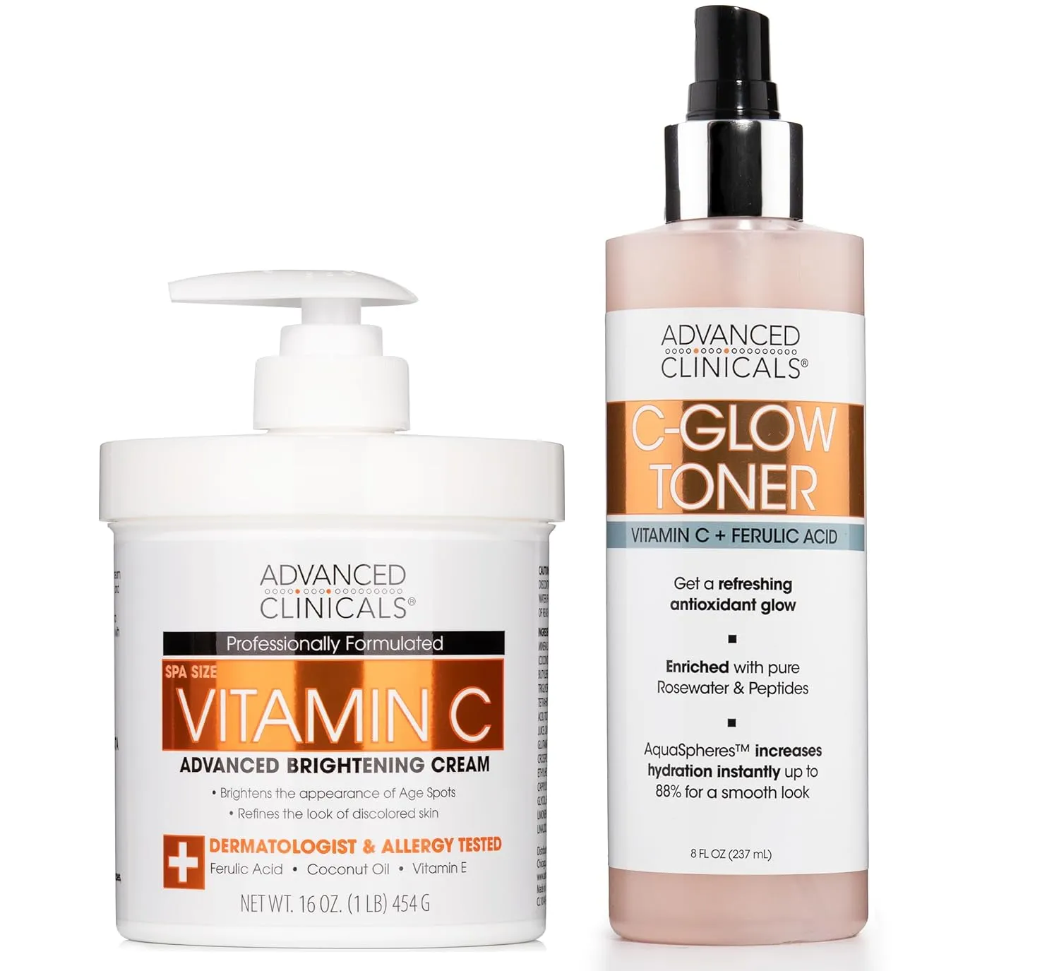 Advanced Clinicals Vitamin C Brightening Cream   Vitamin C Glow Facial Toner Set