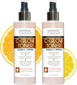Advanced Clinicals Vitamin C Glow Facial Mist Toner for Face W/Rosewater, Ferulic Acid, & Peptides | Vitamin C Antioxidant Moisturizer Face Mist Provides Instant Skin Hydration, 8 Fl Oz (2-Pack)
