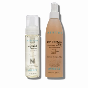 Aesthe Foaming Superfood Face Cleanser Skin Clarifying Toner for Oily & Combination Skin Types Bundle