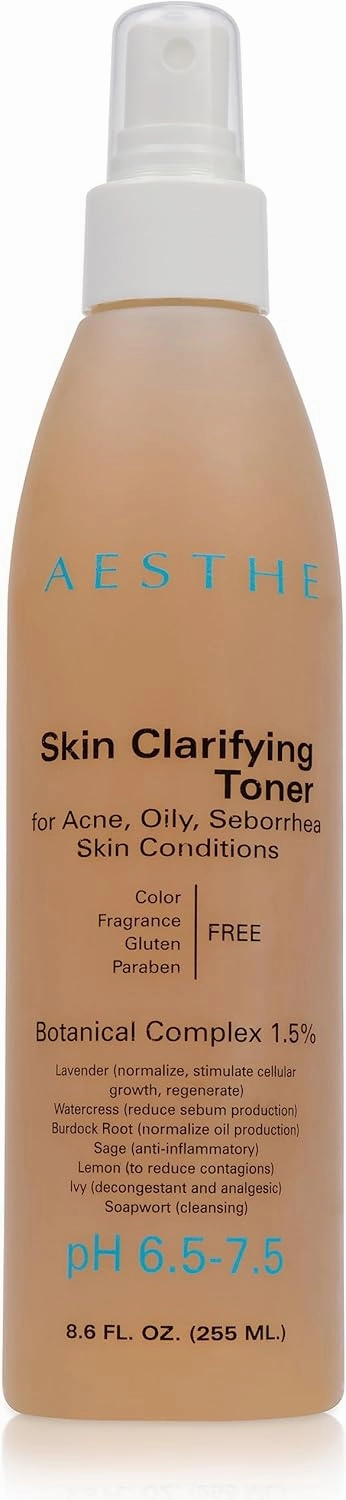Aesthe Skin Clarifying Toner for Oily & Combination Skin Types - Botanical Extracts - Watercress, Sage, Lemon, Burdock, Willow - pH Balancing Facial Toner - Balance & Firm - Vegan Skincare - 8.6 fl oz