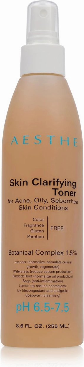 Aesthe Skin Clarifying Toner for Oily & Combination Skin Types - Botanical Extracts - Watercress, Sage, Lemon, Burdock, Willow - pH Balancing Facial Toner - Balance & Firm - Vegan Skincare - 8.6 fl oz