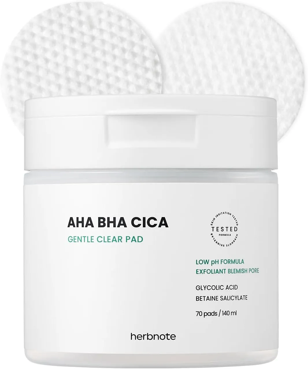 AHA BHA Cica Gentle Clear Pad - Facial Exfoliating Pad for Dead Skin Cell Care, pH Balancing & Sebum Control, Tighten Large Pores, Calm Sensitive Skin, & Moisturize Dry, Flaky Skin, 70 Sheets