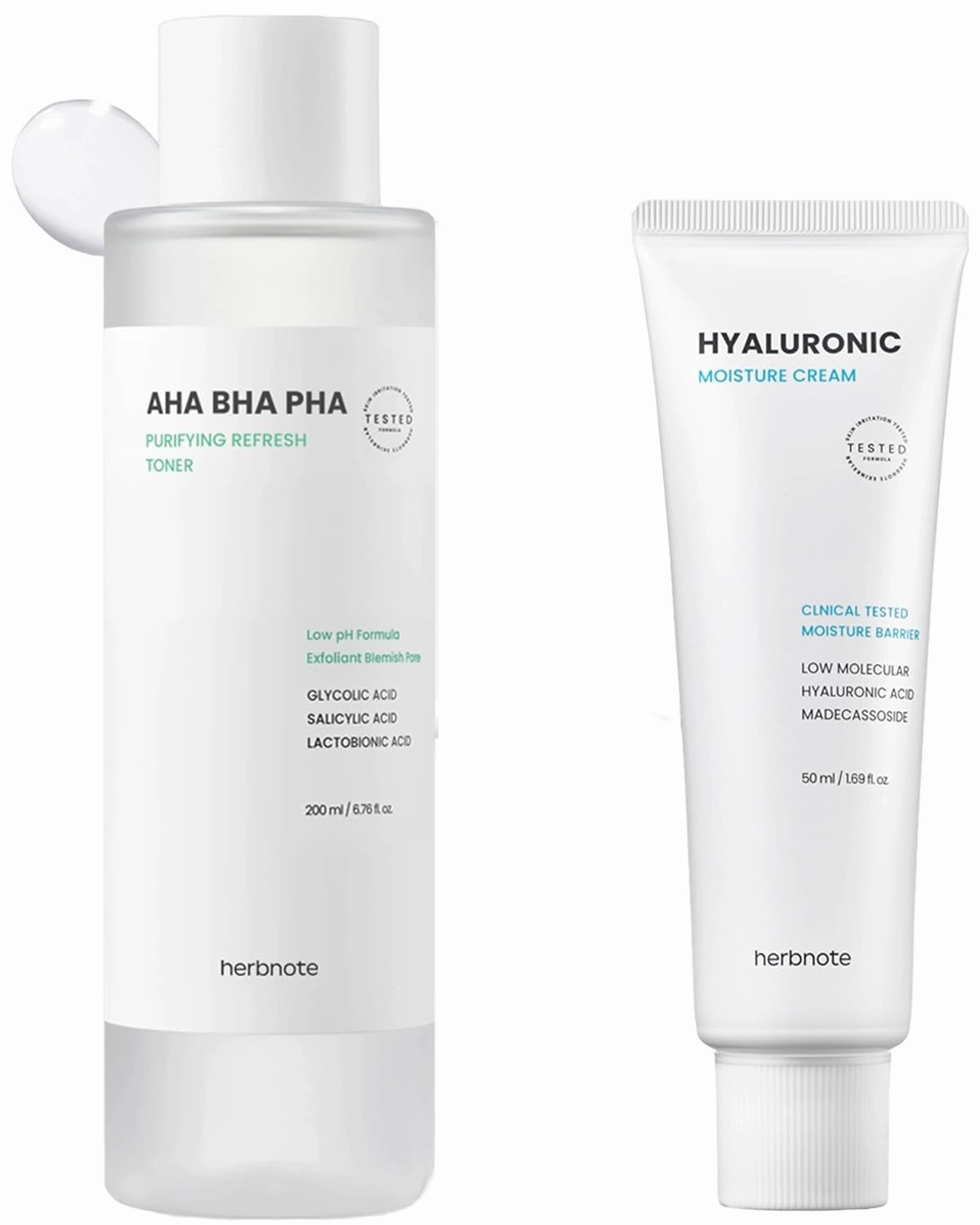 AHA BHA PHA Purifying Refresh Toner & Low Molecular Hyaluronic Acid Moisture Cream Bundle
