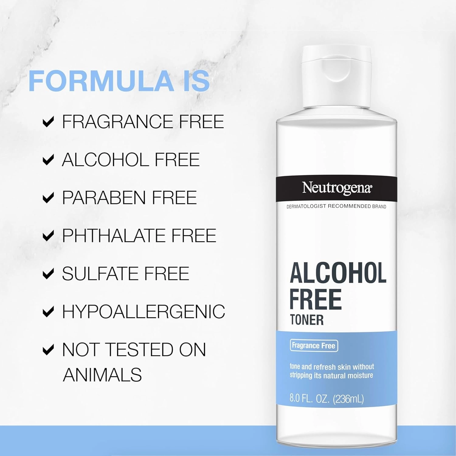 Alcohol-Free Gentle Daily Fragrance-Free Face Toner to Tone & Refresh Skin, Toner Gently Removes Impurities & Reconditions Skin, Hypoallergenic, 8 Fl. Oz