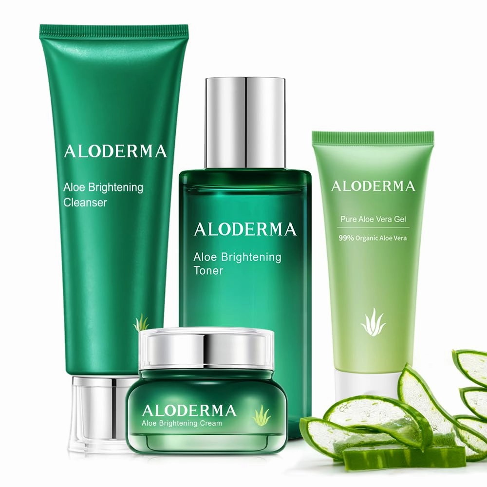 Aloderma Essential Aloe Brightening Skin Care Set - 5 Pieces - Gel, Cleanser, Toner, Cream x2pcs