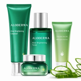 Aloderma Essential Aloe Brightening Skin Care Set - 5 Pieces - Gel, Cleanser, Toner, Cream x2pcs