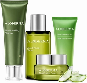 Aloderma Essential Aloe Firming & Rejuvenating Skin Care Set - 5 Pieces - Gel, Cleanser, Toner x2, Cream
