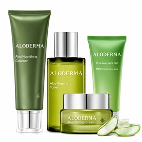 Aloderma Essential Aloe Firming & Rejuvenating Skin Care Set - 5 Pieces - Gel, Cleanser x2pcs, Toner, Cream