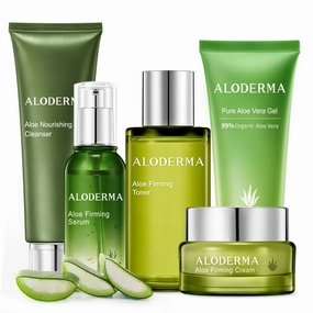 Aloderma Signature Aloe Firming & Rejuvenating Set - 6 Pieces - 2pcs x Gel, Cleanser, Toner, Serum, Cream