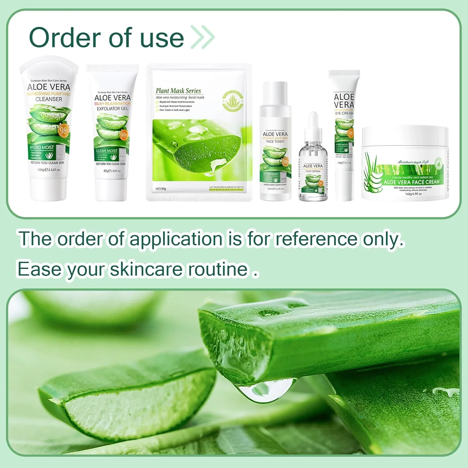Aloe Vera Face Skincare Set,9 Pcs Aloe Vera Skin Care Set with Face Masks,Exfoliating Gel, Wash,Toner, Serum, Moisturizer Cream,Eye Cream,Moisturizing Skin Care Kit