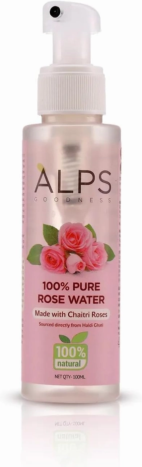 Alps'-Goodness 100% Pure Rose Water Spray (100ml) I Long Press Mist Spray I Rose Water for face I Made from Chaitri Rose I Gulab Jal I Natural Skin Toner I Premium Rose Water