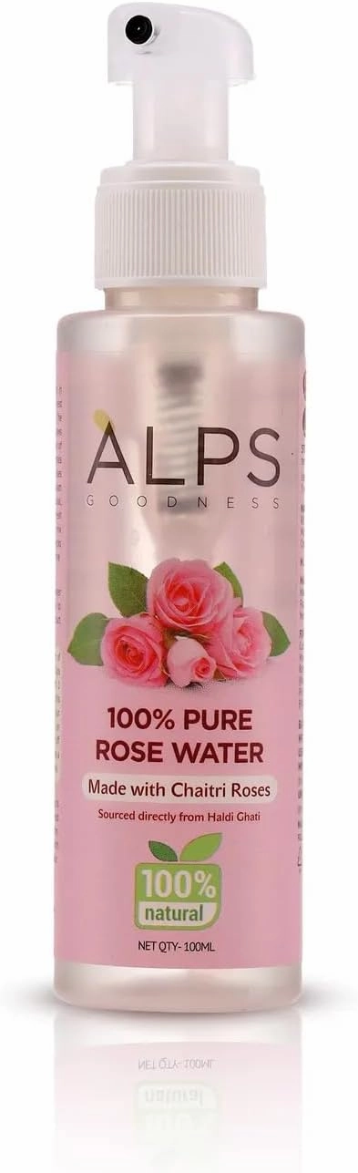 Alps'-Goodness 100% Pure Rose Water Spray (100ml) I Long Press Mist Spray I Rose Water for face I Made from Chaitri Rose I Gulab Jal I Natural Skin Toner I Premium Rose Water