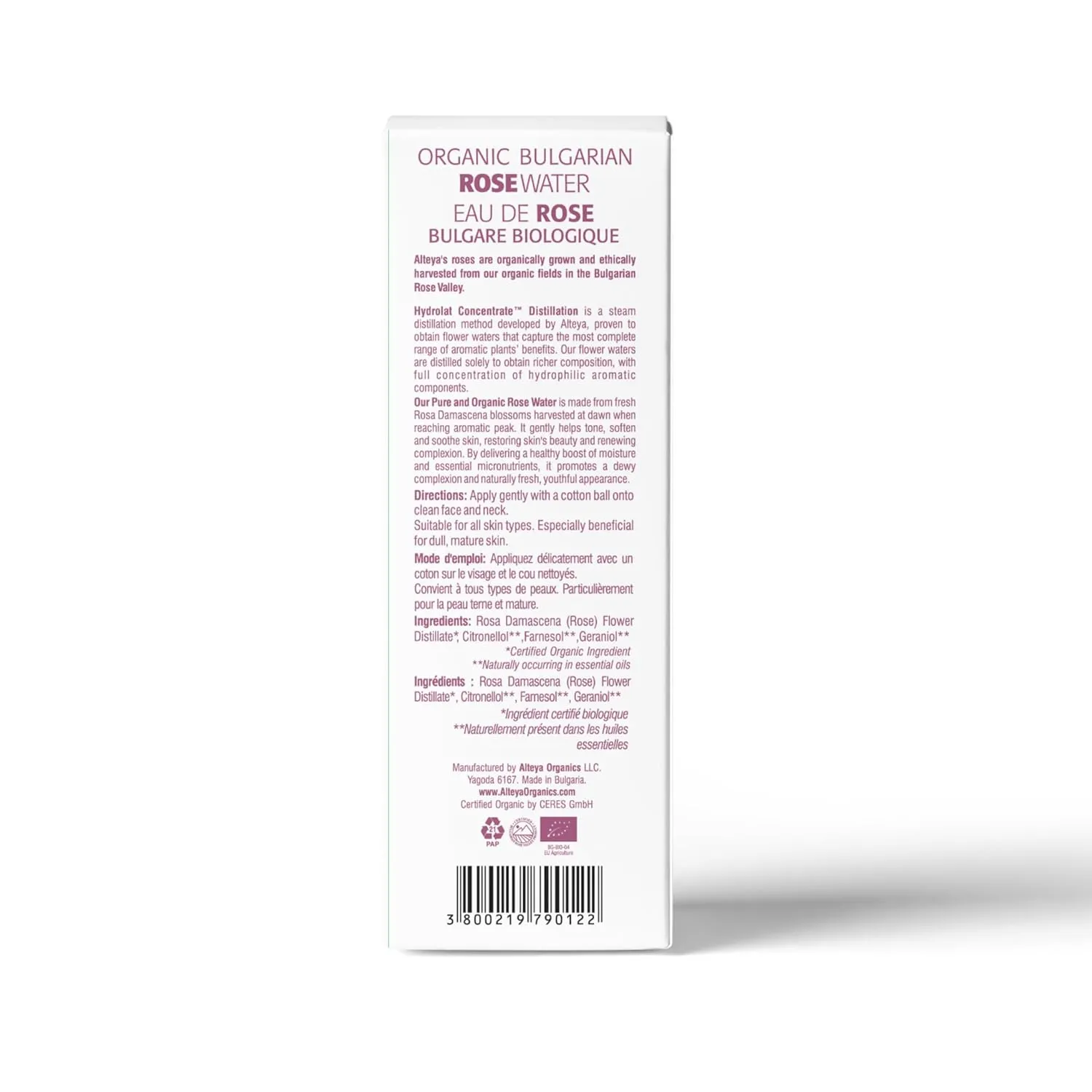 Alteya Organics Rose Water USDA Certified Organic Facial Toner, 17 Fl Oz/500mL Pure Bulgarian Rosa Damascena Flower Water, Award-Winning Moisturizer BPA-Free Bottle with Reducer