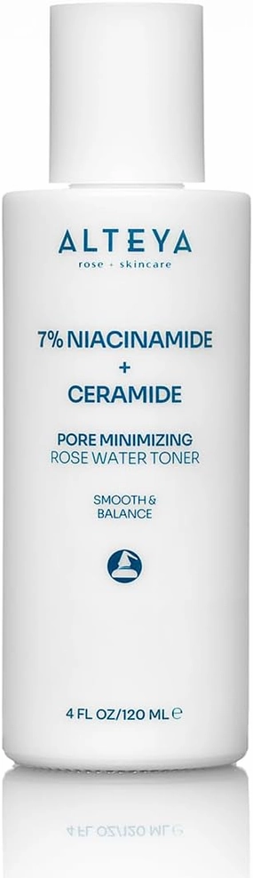 Alteya Organics Pore Minimizing Rose Water Toner (7% Niacinamide   Ceramide) - 4 Fl Oz/120mL