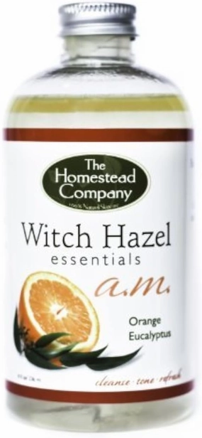 AM (Orange/Eucalyptus) Alcohol Free Witch Hazel Bundle (8 Ounce Bottle with Cotton Pads)